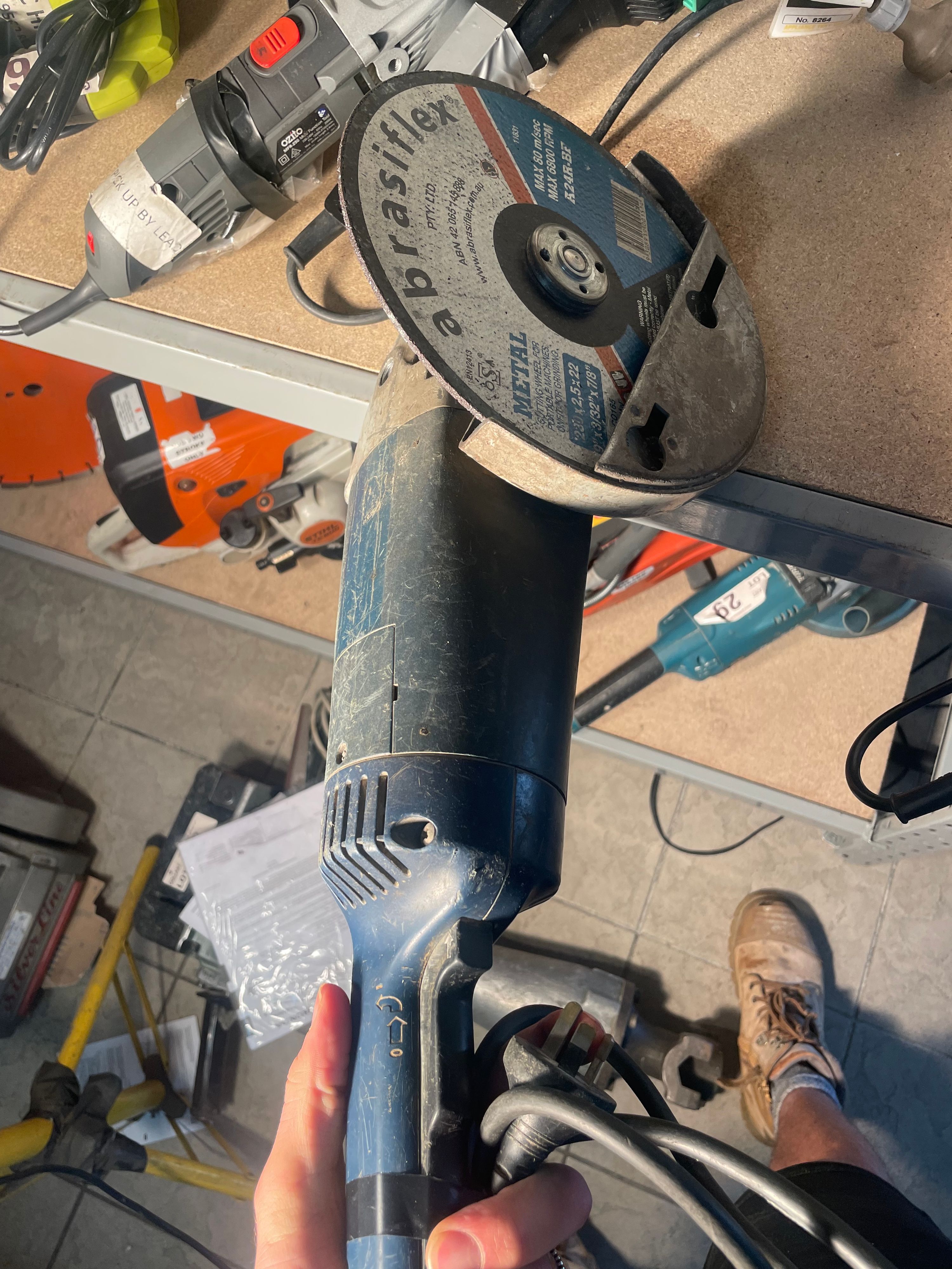 Bosch professional corded angle grinder with a cutting disc